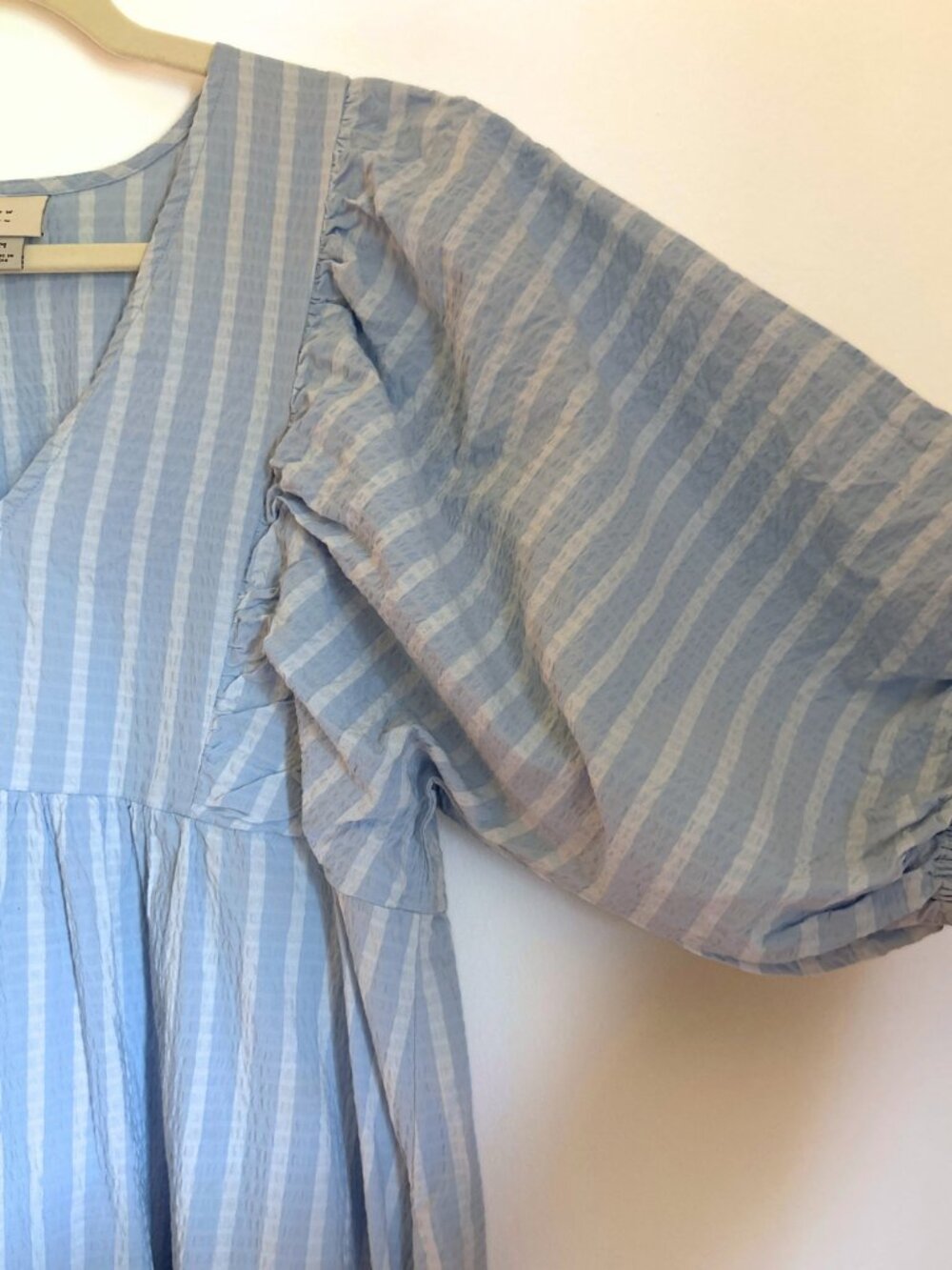 A New Day Blue Stripe Babydoll Dress 💙 | Puff Sleeve Mini (M) - Picture 3 of 3